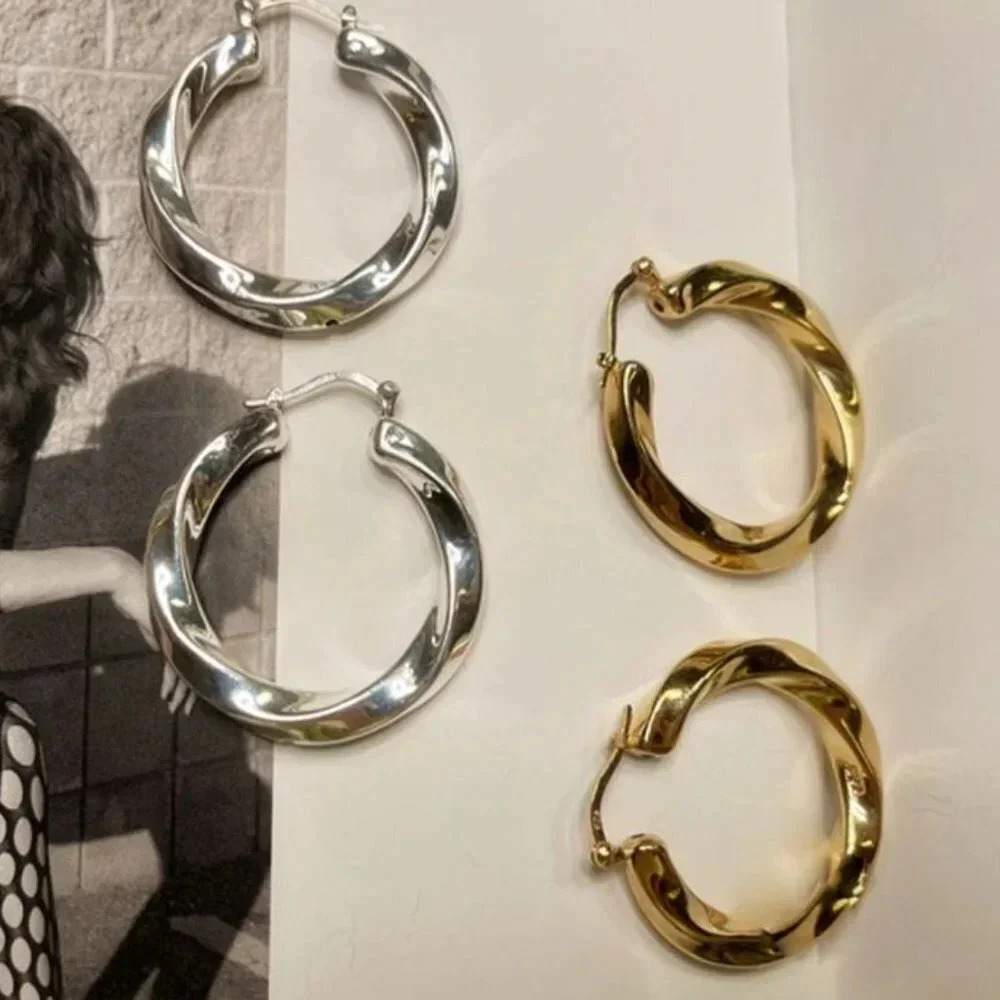 Sterling Silver Minimalist Hoop Twist Earrings